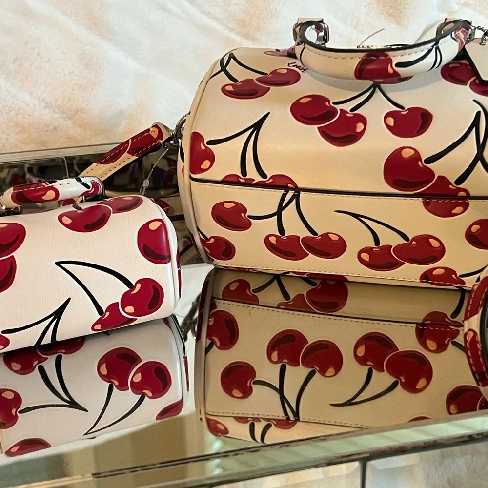 Coach Cream and Red Satchel Set with Cherry Print - Picture 4 of 11
